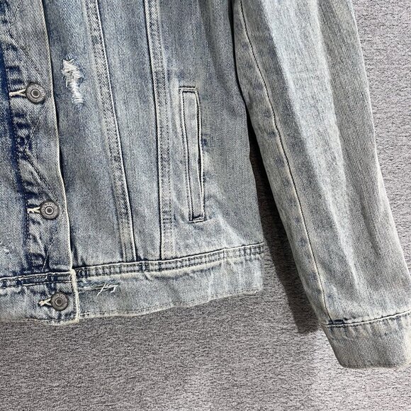 Old Navy Denim Jacket Women’s Medium Tall Distressed Light Wash Trucker Jean - Picture 5 of 13